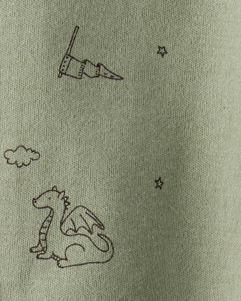 Baby Boy Dragon Print 100% Cotton Long-Sleeve Sleeper - Green