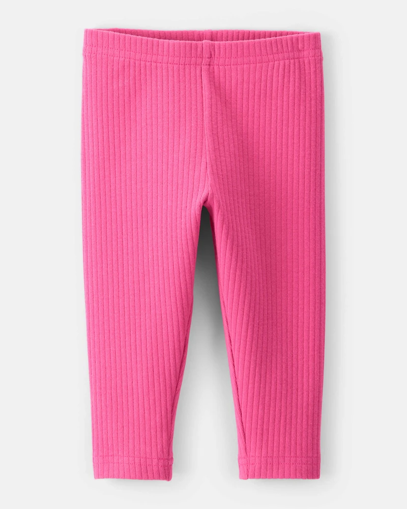 Baby Girl Cotton Solid Stretch Leggings - Pink