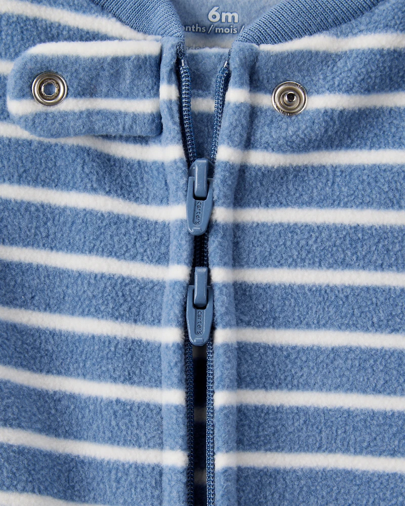 Baby Boy Dino Striped 2-Way Zip Long-Sleeve Sleeper - Blue