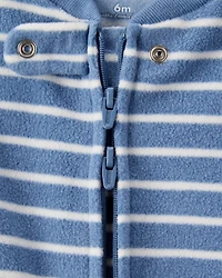 Baby Boy Dino Striped 2-Way Zip Long-Sleeve Sleeper - Blue