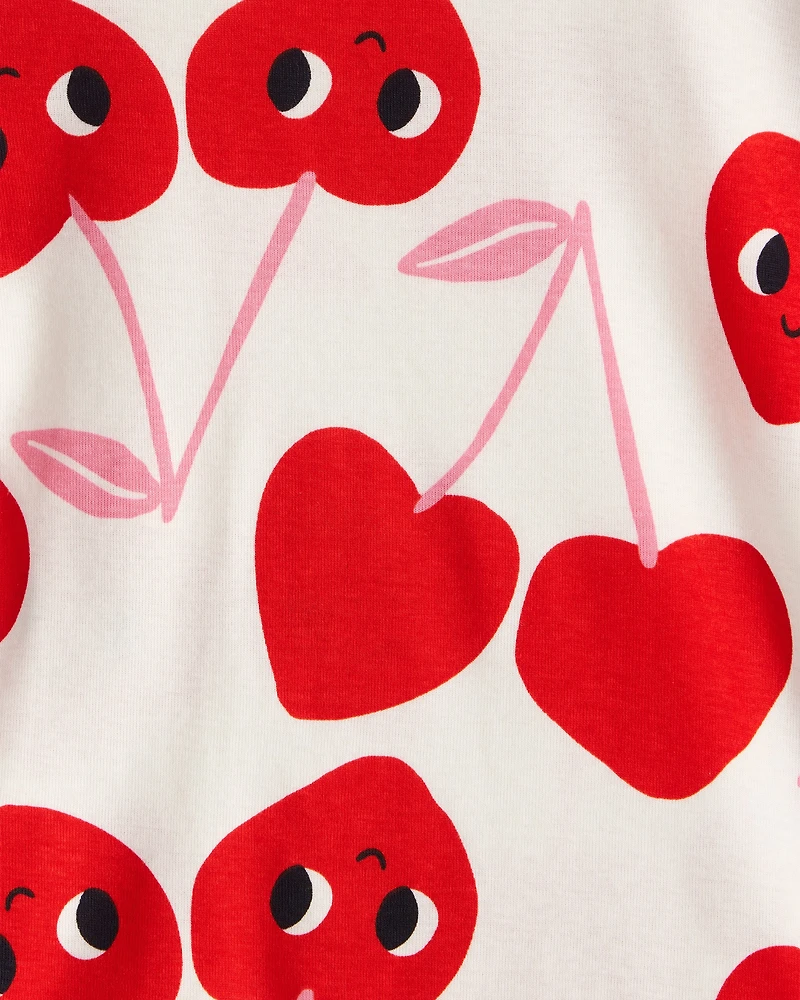 Toddler Girl Cherry & Heart 100% Cotton Snug Fit 4-Piece Pyjamas - Pink/White