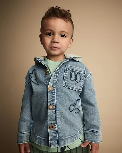 Toddler Denim Hooded Jacket Avenue Wash - Blue/Heather Grey