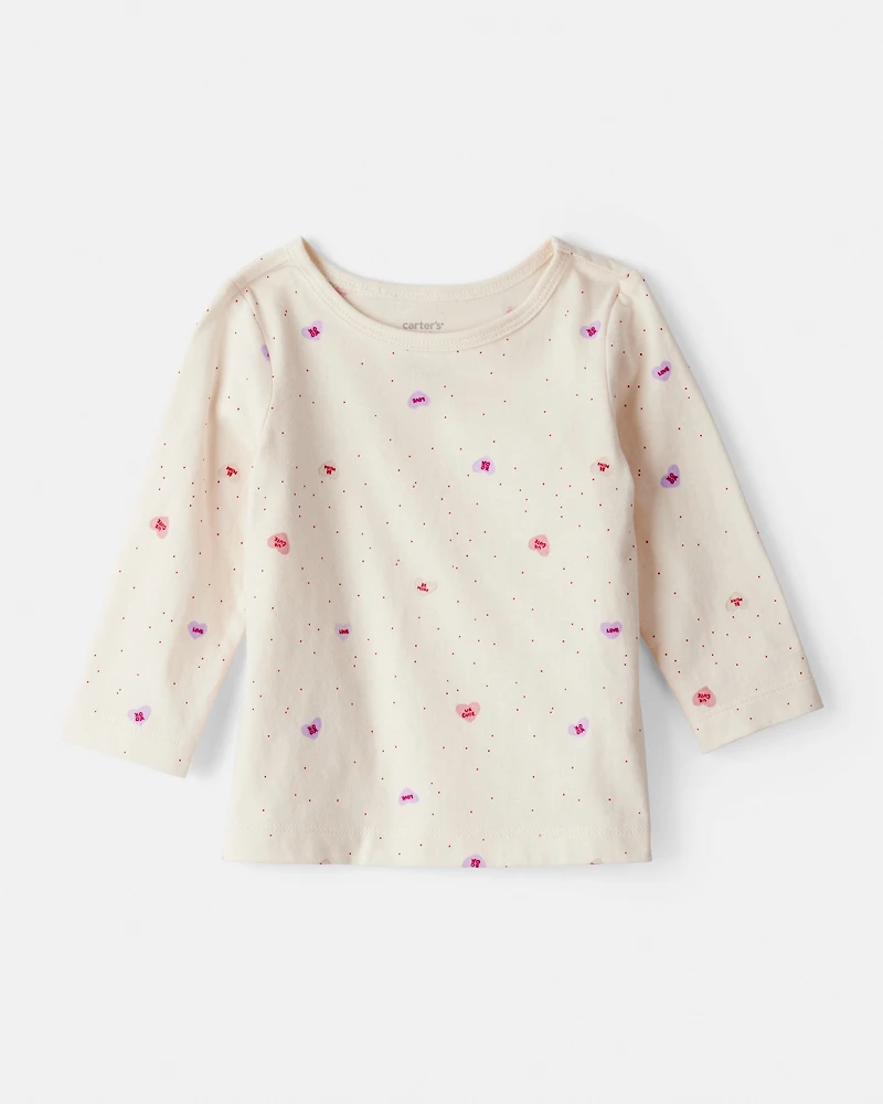 Baby Girl Valentine's Day 3-Piece Heart Long-Sleeve Top & Skirt Set - Pink