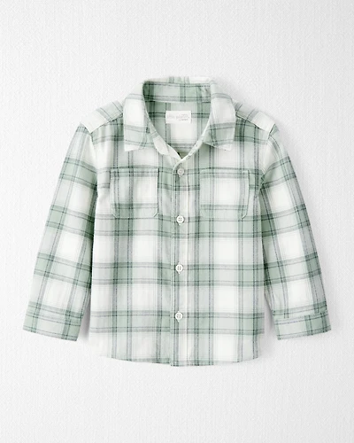 Toddler Organic Cotton Herringbone Button-Front Shirt Plaid