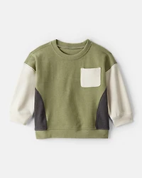 Baby Boy Colourblock French Terry Long-Sleeve Pullover Sweatshirt - Green