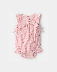 Baby Girl Strawberry Bubble Sleeveless Romper - Pink