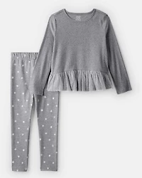 Girls 2-Piece Snowflake Print Long-Sleeve Tee & Pant Set - Grey