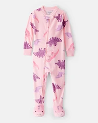 Baby Girl Dinosaur Loose Fit 2-Way Zip 1-Piece pyjamas - Pink