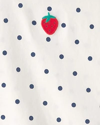 Toddler Girl Strawberry Polka Dot Top - White
