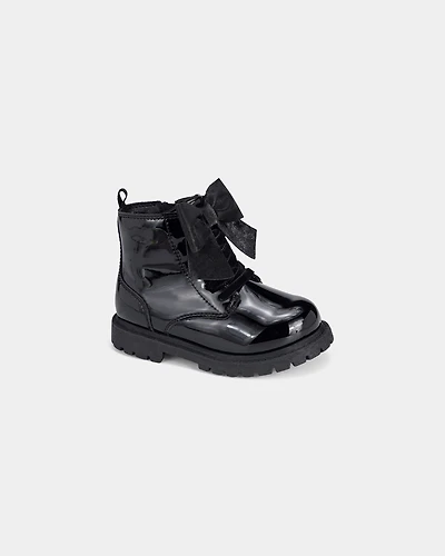 Girls Bow Combat Boots - Black