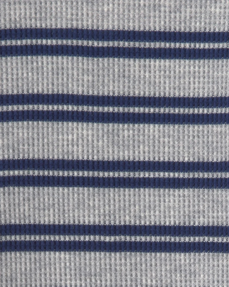 Baby Boy 2-Piece Striped Sports Thermal Overall Set - Navy