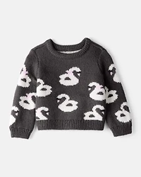 Baby Girl Swan Sweater - Black