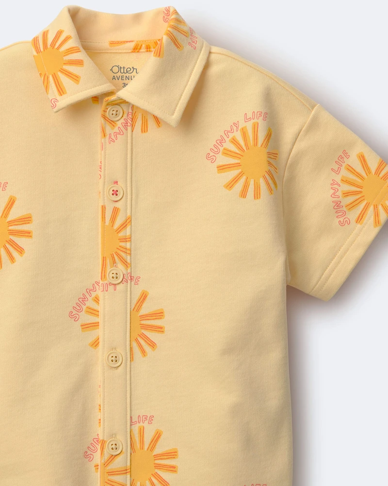 Toddler Boy Button-Down Short-Sleeve Shirt Sunny Life Print - Yellow