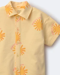 Toddler Boy Button-Down Short-Sleeve Shirt Sunny Life Print - Yellow