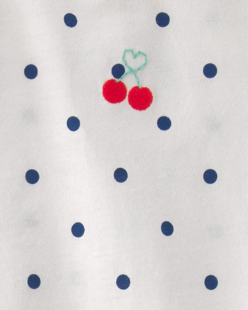 Baby Girl 2-Piece Cherry Polka Dots Short-Sleeve Bodysuit & Short Set - White/Blue