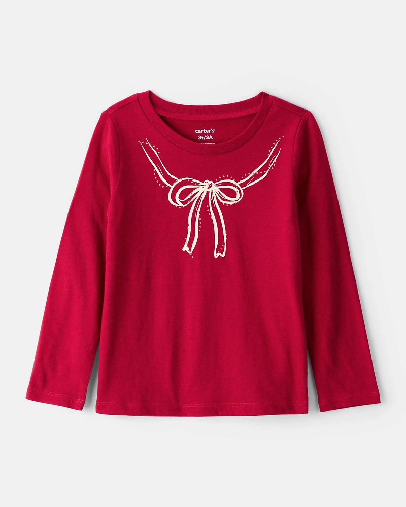 Toddler Girl Bow Long-Sleeve Graphic Tee - Red