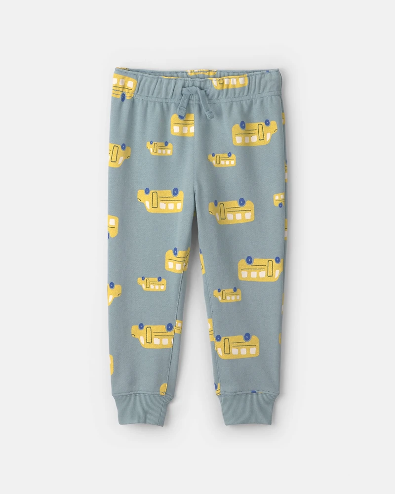 Toddler Boy 2-Piece School Bus French Terry Hoodie & Pant Set - Grey/Yellow