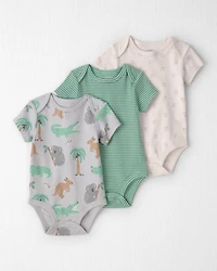 Baby 3-Pack Organic Cotton Bodysuits Aussie Friends Print