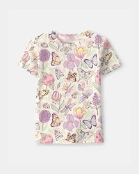 Toddler Girl Butterfly 100% Cotton Snug Fit 2-Piece Pajama Set - Cream