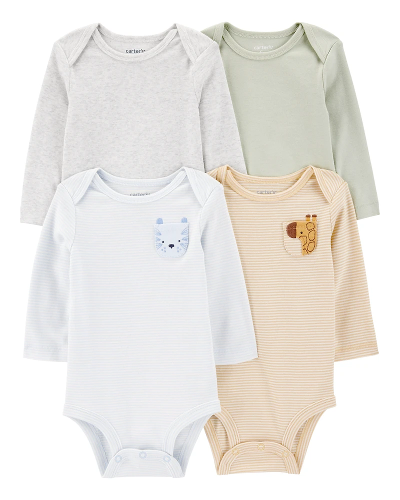 Baby 4-Pack Animal Pocket Bodysuits