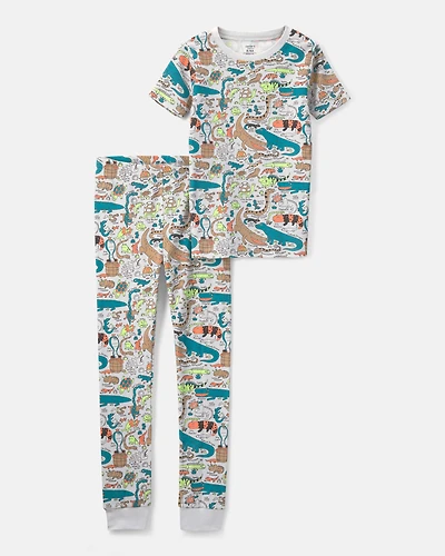 Boys Alligator 100% Cotton Snug Fit 2-Piece Pyjama Set - Grey