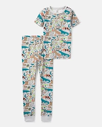 Boys Alligator 100% Cotton Snug Fit 2-Piece Pyjama Set - Grey