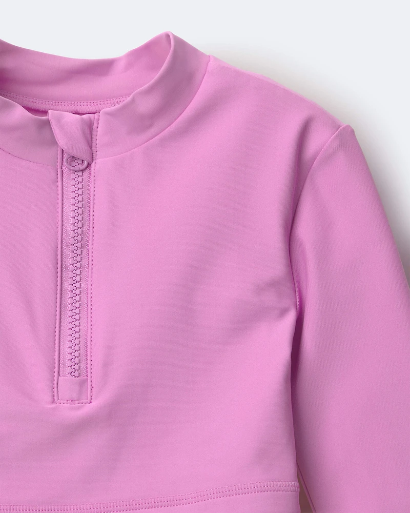 Toddler Girl Cropped Long-Sleeve Rashguard Set Tropical Print - Purple/Rose