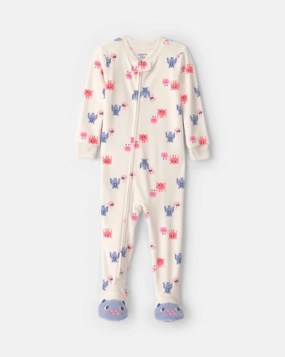 Baby Girl 1-Piece Monster 2-Way Zip DreamPlush Snug Fit Footed Pyjama - Cream