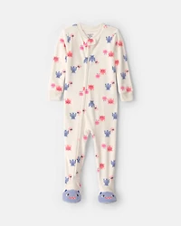 Baby Girl 1-Piece Monster 2-Way Zip DreamPlush Snug Fit Footed Pyjama - Cream
