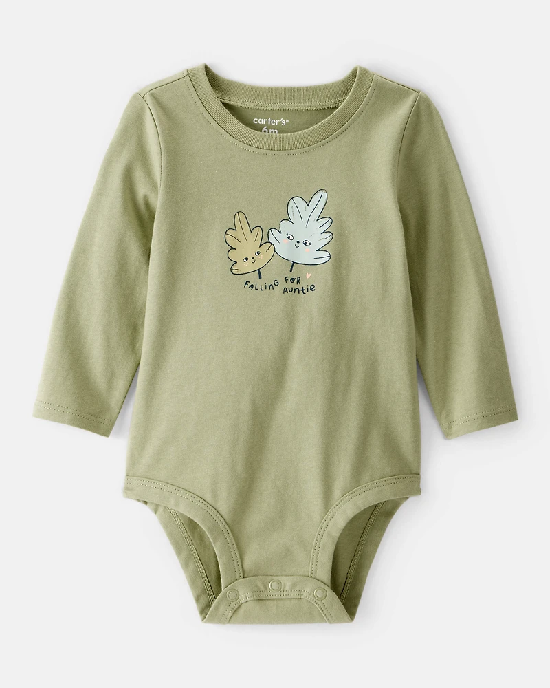 Baby Girl Auntie Cotton Long-Sleeve Graphic Bodysuit - Green