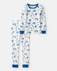 Boys Hockey Print Fleece Long-Sleeve 2-Piece Pyjamas – Blue