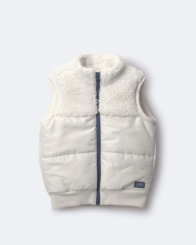 Toddler Sherpa Ski Puffer Vest - Cream