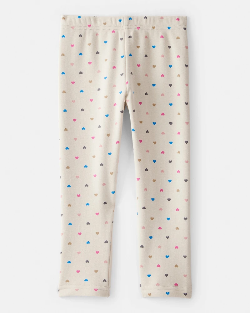 Toddler Girl Heart Pull-On Stretch Cozy Leggings - Cream