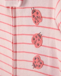 Toddler Girl Ladybug Striped 100% Cotton Snug Fit 1-Piece Pyjama Set - Pink