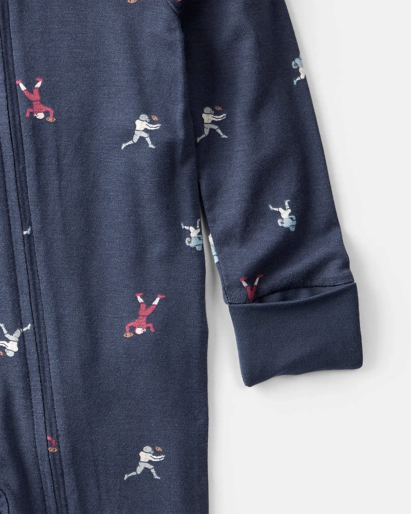 Baby Boy Football Print PurelySoft Long-Sleeve Sleeper - Blue