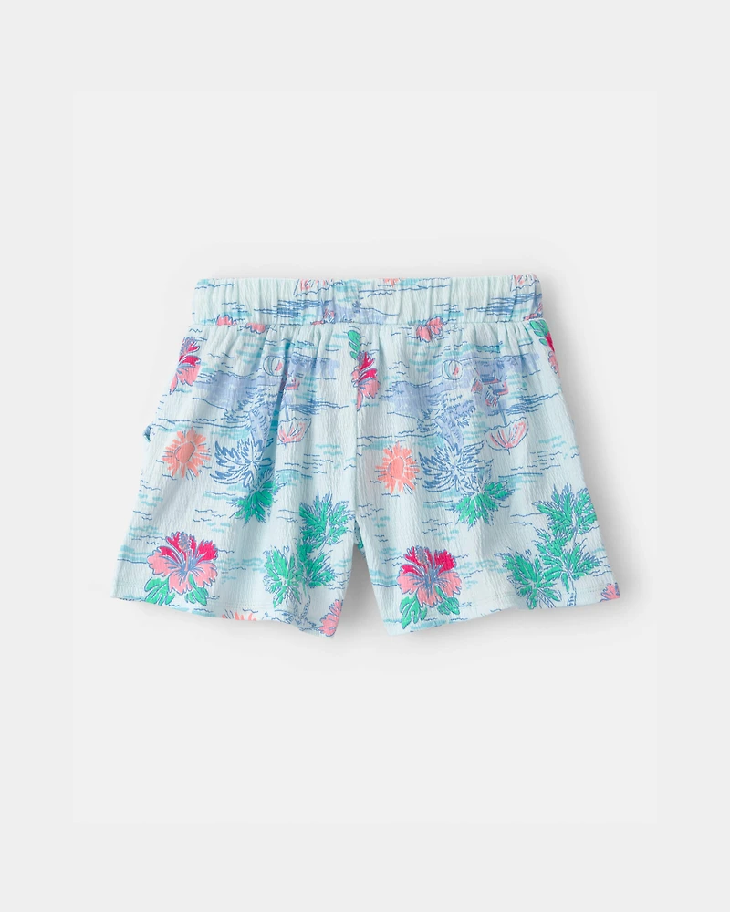 Girls Palm Floral Gauze Shorts - Blue
