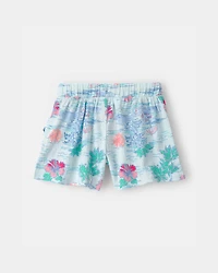 Girls Palm Floral Gauze Shorts - Blue