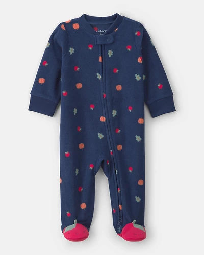Baby Girl Fruit Fleece 2-Way Zip Sleeper - Blue