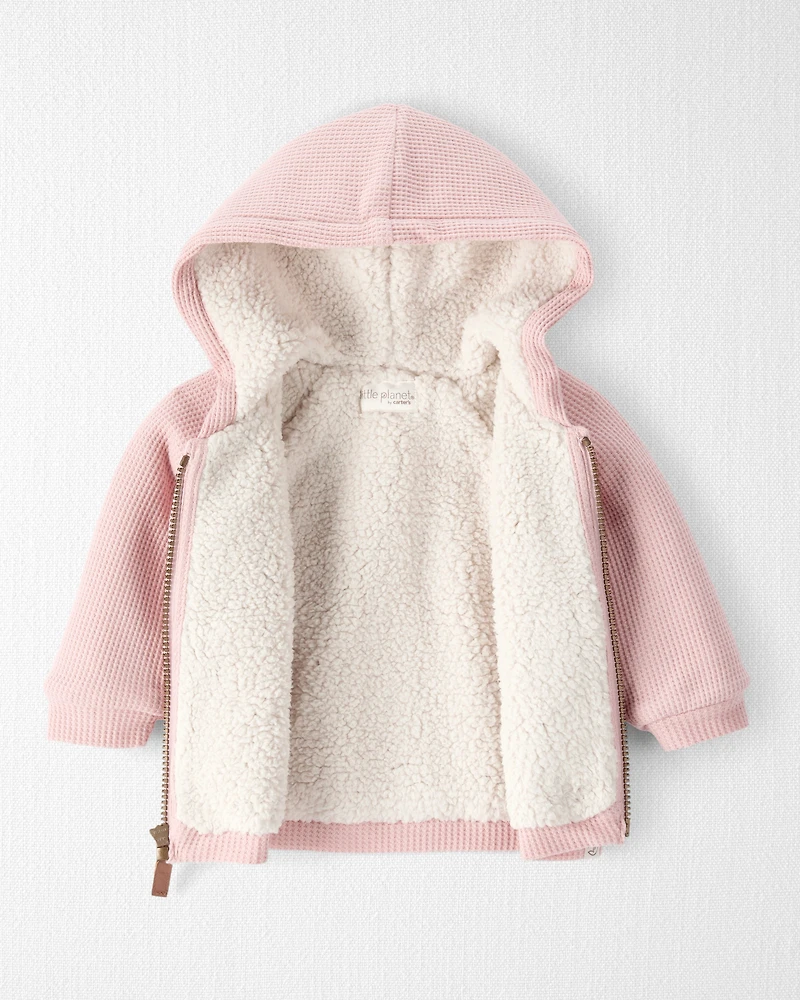 Baby Girl Waffle Knit Hooded Jacket Made with Organic Cotton
