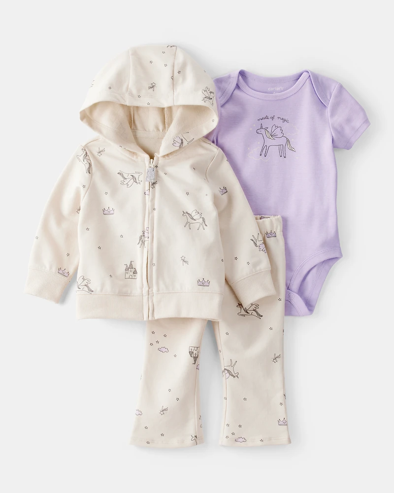 Baby 3-Piece Fantasy Print Little Jacket Set - Cream/Purple
