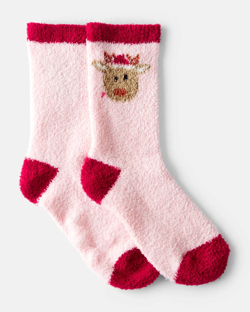 Kid Reindeer Crew Socks - Pink