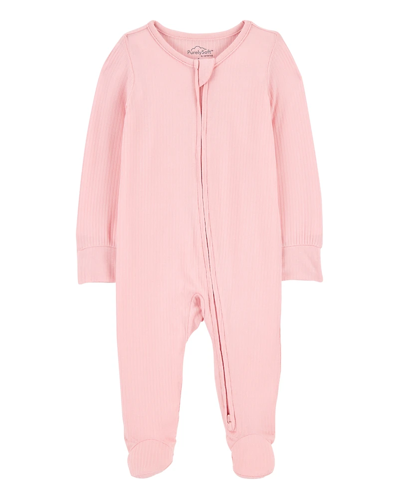 Baby Girl Solid 2-Way Zip PurelySoft Sleeper Pyjamas