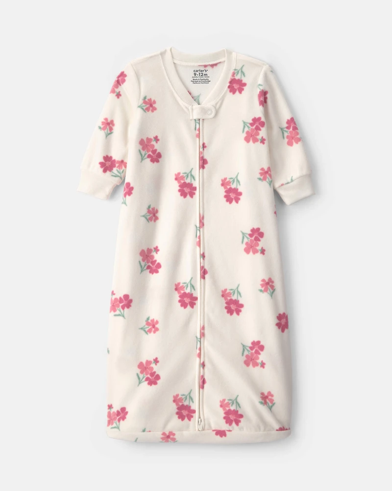Baby Girl Floral Fleece Loose Fit Wearable Blanket - Cream