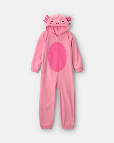 Girls Axolotl Halloween Fleece Loose Fit 1-Piece Pyjama Costume - Pink
