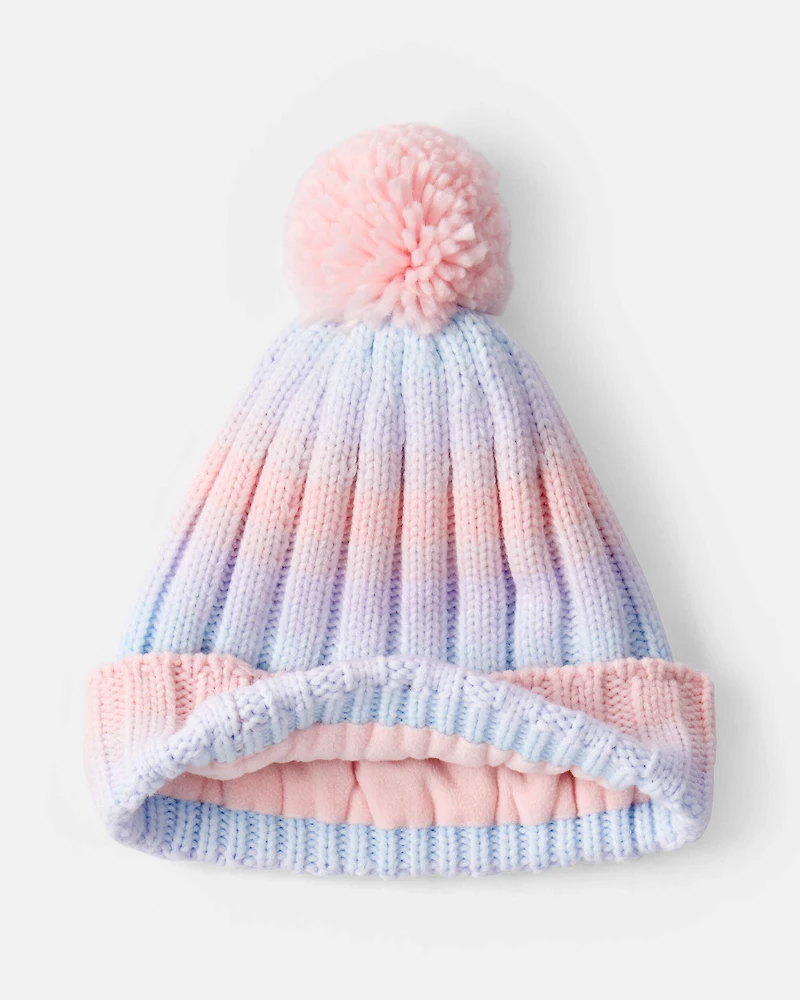 Girls Ombre Pom Winter Hat & Gloves Set - Pink