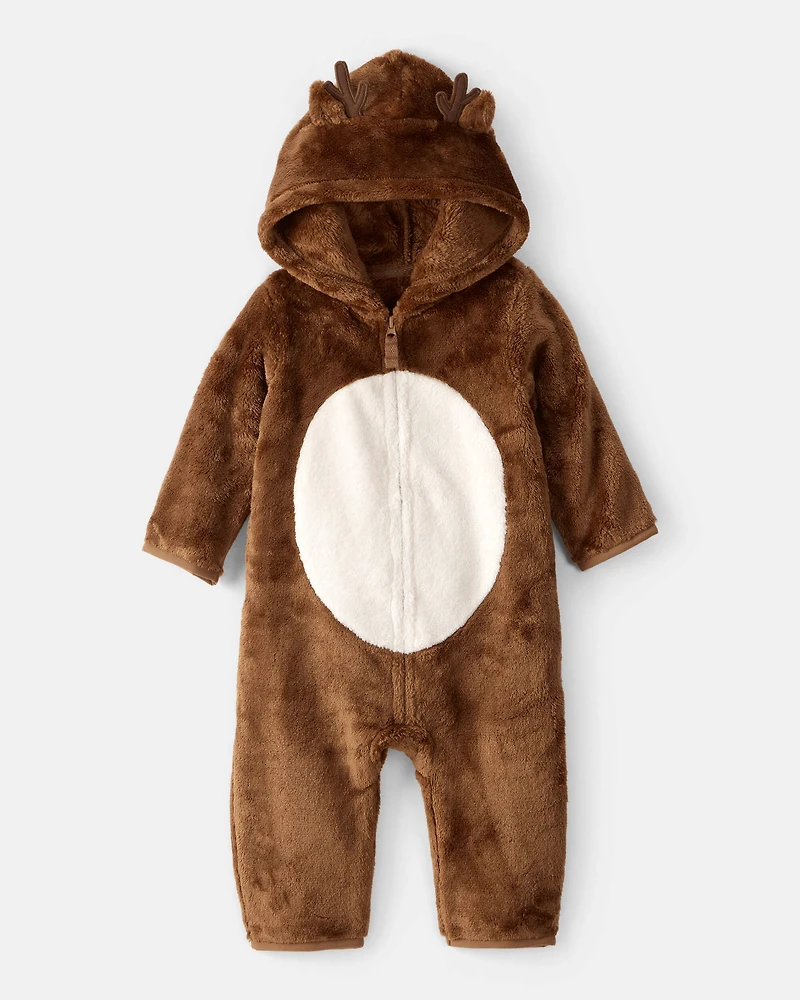Baby Reindeer Hooded Jumpsuit - Brown