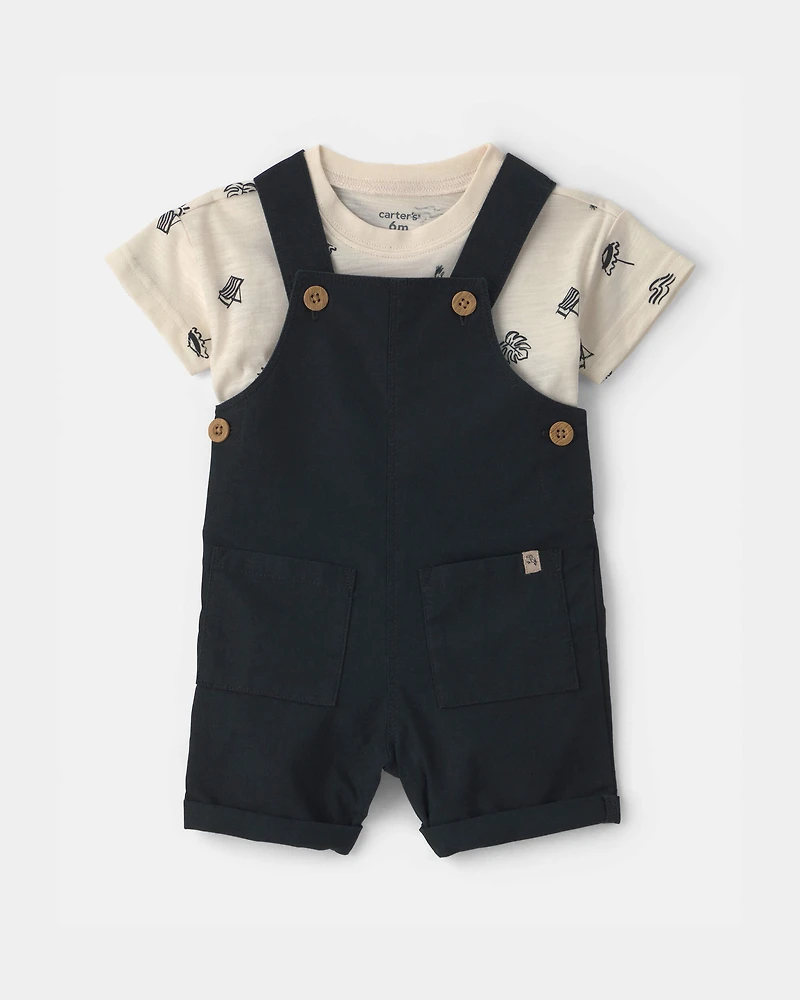 Baby Boy 2-Piece Beach Romper Set - Black/Ivory