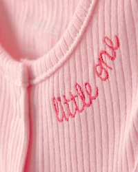 Baby Girl Little One' Rib Short-Sleeve Romper - Pink