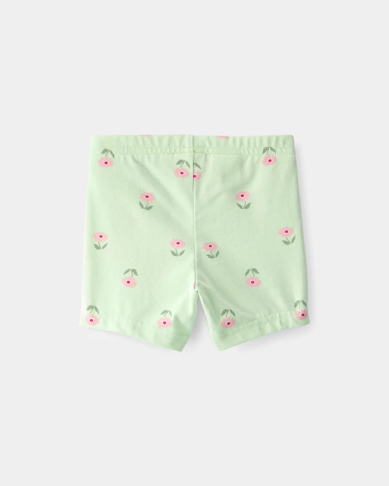 Baby Girl Floral Bike Shorts - Green