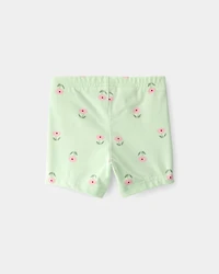 Baby Girl Floral Bike Shorts - Green
